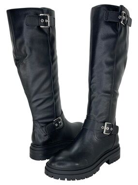 Sun + Stone Omegaa Black Faux Leather Knee High Womens Boots Size 6.5M